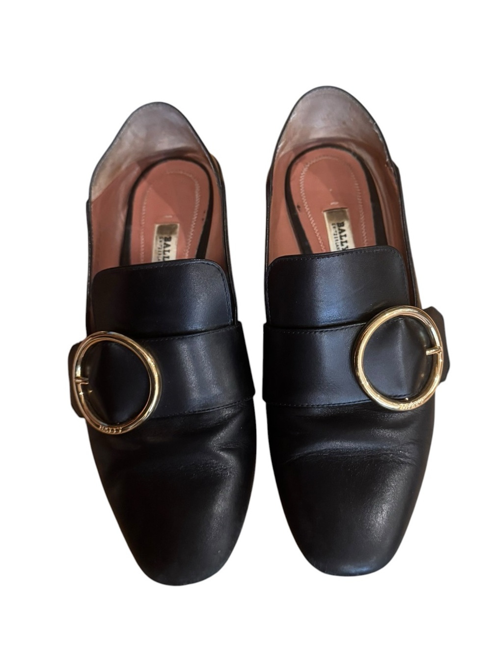 Bally Black Leather Men’s Slip-On Loafers with Gold Ring Buckles
